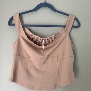 Free People Tan Tank Top L | Soft Stretch Ribbed Knit | Boho Basics